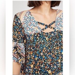 BCBGeneration Floral Ruffle Trimmed Top Size S